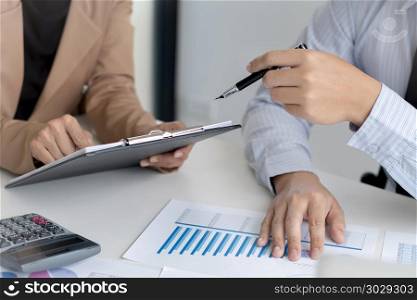 business financier audit working with laptop and data annual report, risk on investment. business financier audit working with laptop and data annual rep