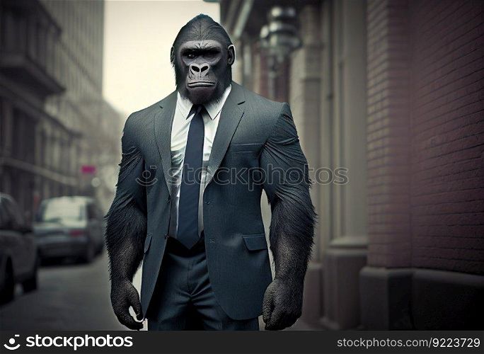 Business gorilla in a suit illustration. AI generative.