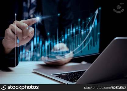 Business graph growth data stock market and forex exchange analysis chart finance trade currency economic report financial and investment funds and digital assets management.