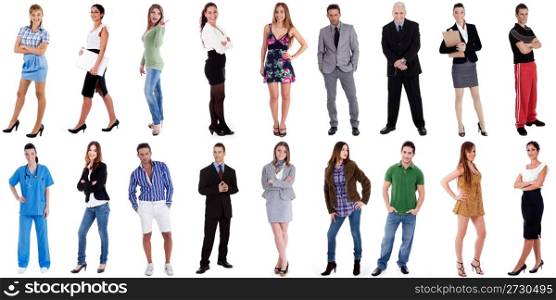 Business groups and different people in a line concept against white background
