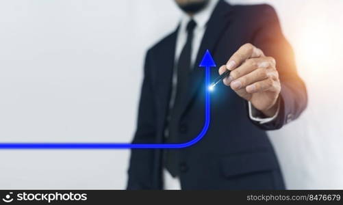 business growth people, Businessman pointing arrow graph on chart, Business corporate growth plan and business development to success and growing growth concept