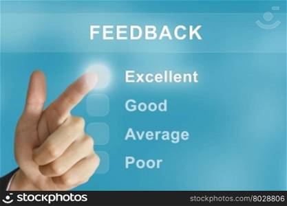 business hand clicking feedback button on screen