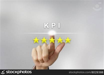 business hand clicking KPI or key performance indicator with five stars on screen