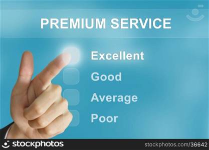 business hand clicking premium service button on screen