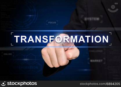 business hand clicking transformation button on virtual screen