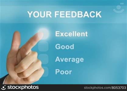business hand clicking your feedback button on screen