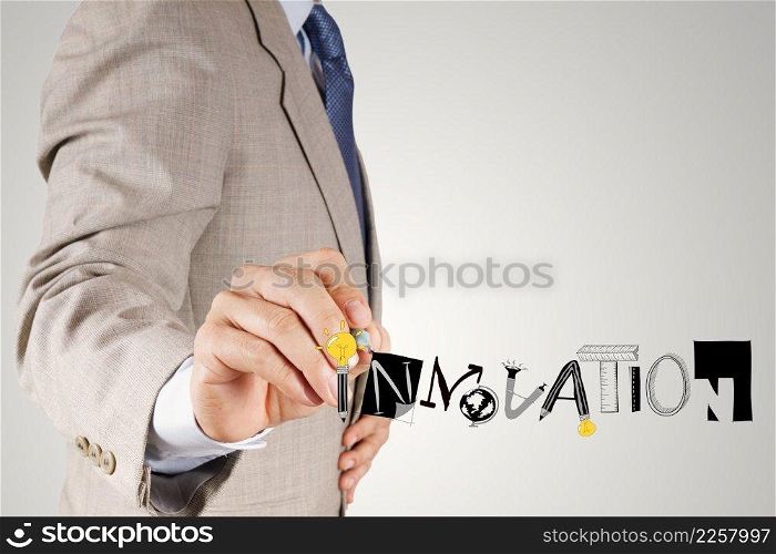 business hand drawing graphic design INNOVATION word as concept