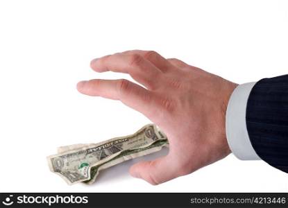business hand grabbing money