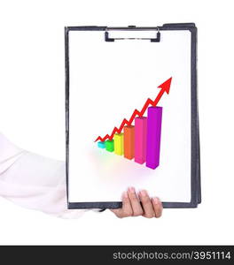 business hand holding a clipboard with business graph chart