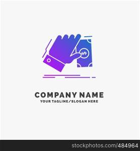 business, hand, money, earn, dollar Purple Business Logo Template. Place for Tagline.. Vector EPS10 Abstract Template background