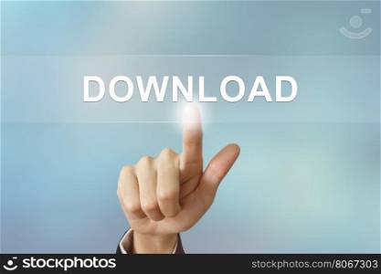business hand pushing download button on blurred background
