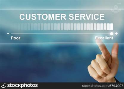 business hand pushing excellent customer service on virtual screen interface