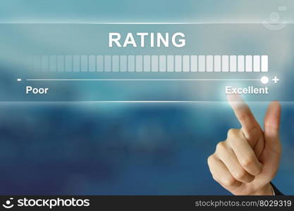 business hand pushing excellent rating on virtual screen interface