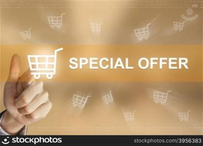 business hand pushing special offer button, business concept