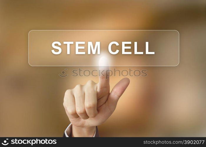 business hand pushing stem cell button on blurred background
