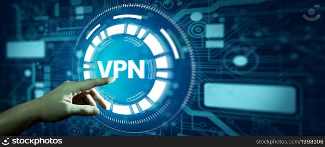 Business hand with VPN network security internet privacy encryption with Technology Abstract Background. Business, Technology, Internet network Concept.