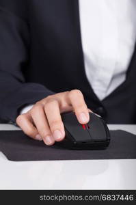 business hand working with mouse of computer