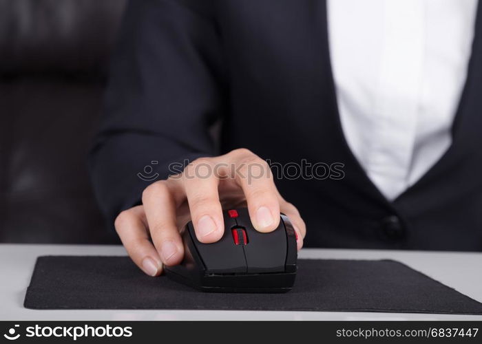 business hand working with mouse of computer