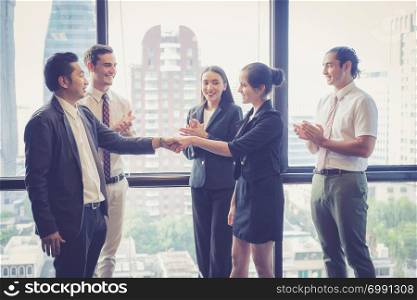 Business handshake and business people. Business executives to congratulate the joint business agreement.