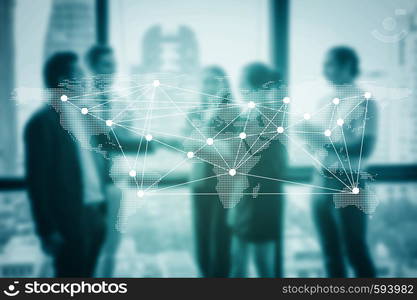Business handshake and business people with success, Business executives to congratulate the joint business agreement with world map, communication concept.