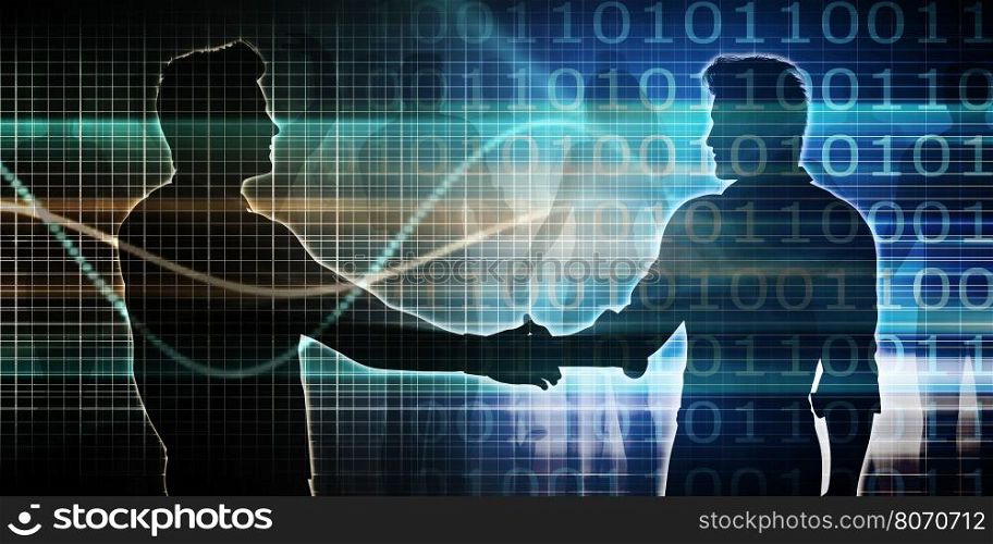 Business Handshake Between Two Companies or Parties. Business Technology Background