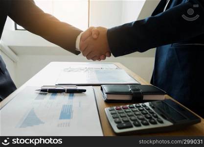 Business handshake. Business people shaking hands, finishing up a meeting,Success agreement negotiation.