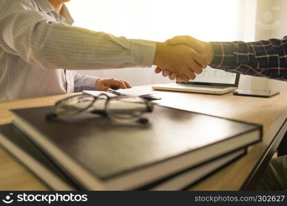 Business handshake. Business people shaking hands, finishing up a meeting,Success agreement negotiation.