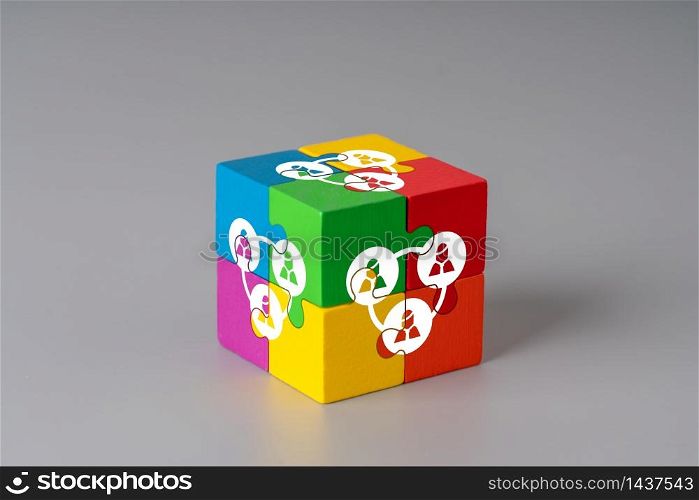Business & HR puzzle cube with hand