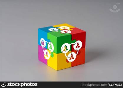 Business & HR puzzle cube with hand