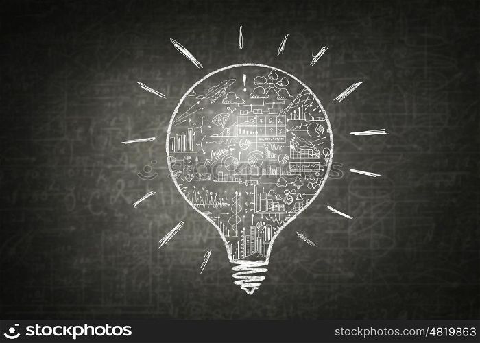Business idea. Conceptual image with business strategy sketches on blackboard background