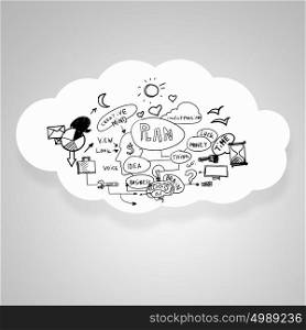Business idea. Conceptual image with business strategy sketches on white background