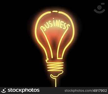 Business idea. Light bulb with concepts inside on dark background