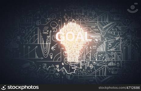 Business ideas and goals. Concept of business ideas and strategy on sketched background