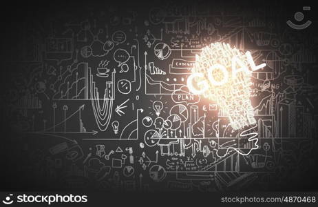 Business ideas and goals. Concept of business ideas and strategy on sketched background