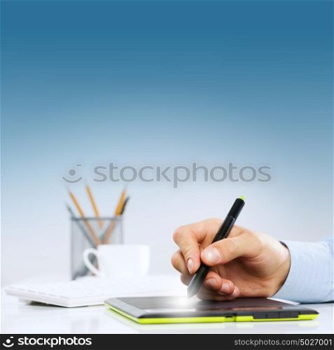 Business ideas. Close up of human hand drawing business strategy plan
