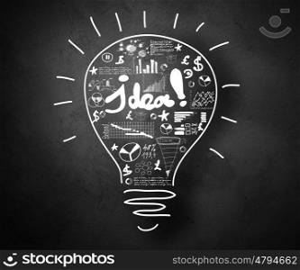 Business ideas. Conceptual image of light bulb and business strategy sketch