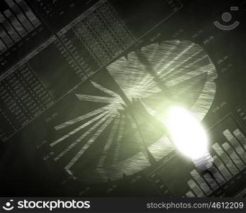Business ideas. Conceptual image with light bulb diagrams and graphs