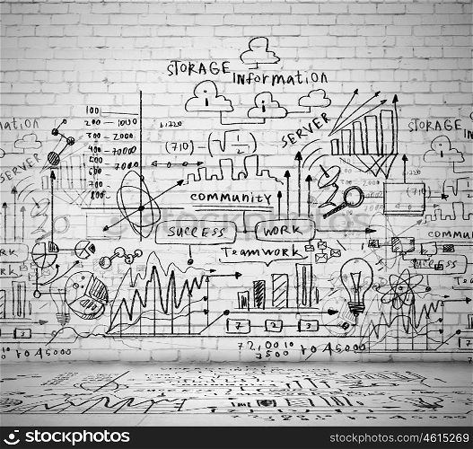 Business ideas sketch. Business ideas sketch drawn on light wall