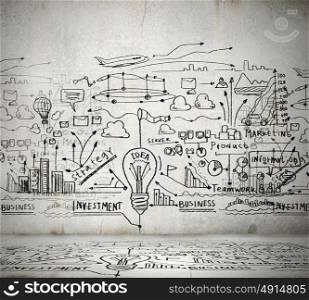 Business ideas sketch. Business ideas sketch drawn on light wall