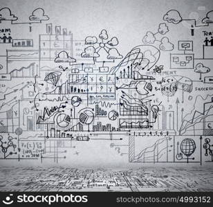 Business ideas sketch. Business ideas sketch drawn on light wall