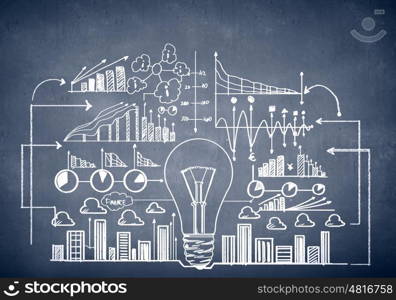 Business ideas sketch. Chalk drawn business plan sketch. Idea concept
