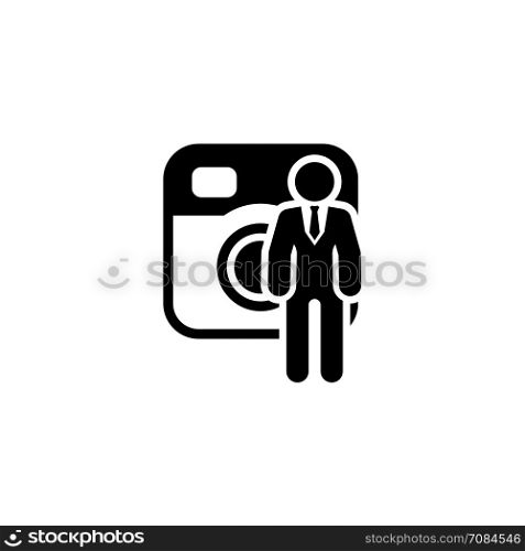 Business in Social Network Icon. Flat Design.. Business in Social Network Icon with Man and Photo Camera. Isolated Illustration