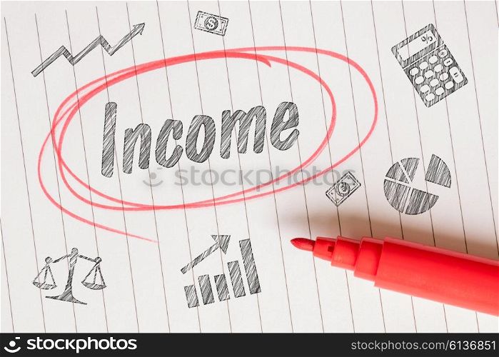 Business income note with drawings on linear paper