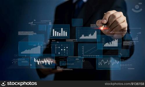 Business intelligence dashboard Big data diagram graph virtual screen. economic analysis and investment finance and marketing planning and business intelligence  BI  concept.