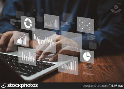 Business intelligence dashboard Big data diagram graph virtual screen. economic analysis and investment finance and marketing planning and business intelligence  BI  concept.