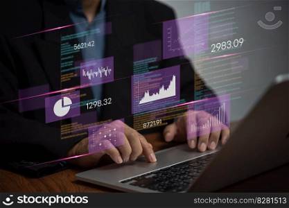 Business Intelligence Dashboard visual display of Marketing Data Analytics provides of key metrics and KPI economic analysis and investment finance and marketing planning, Big data Graphs Charts.
