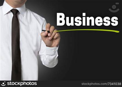 Business is written by businessman background concept.. Business is written by businessman background concept