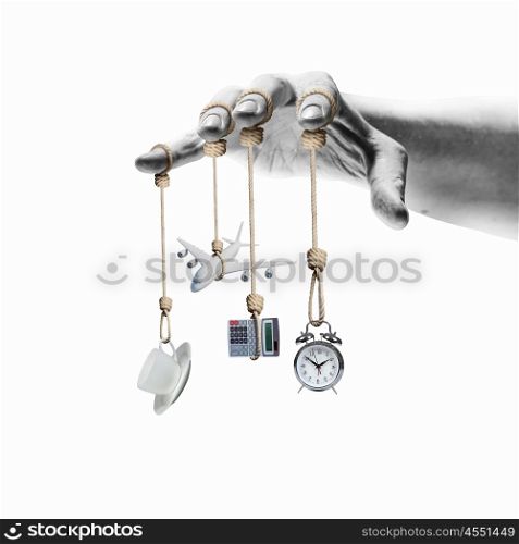 Business items. Close up of human hand with business items