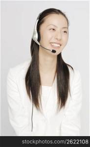 Business lady talking with headset