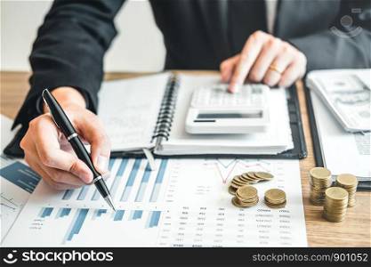 Business man Accounting Calculating Cost Economic budget investment and saving concept